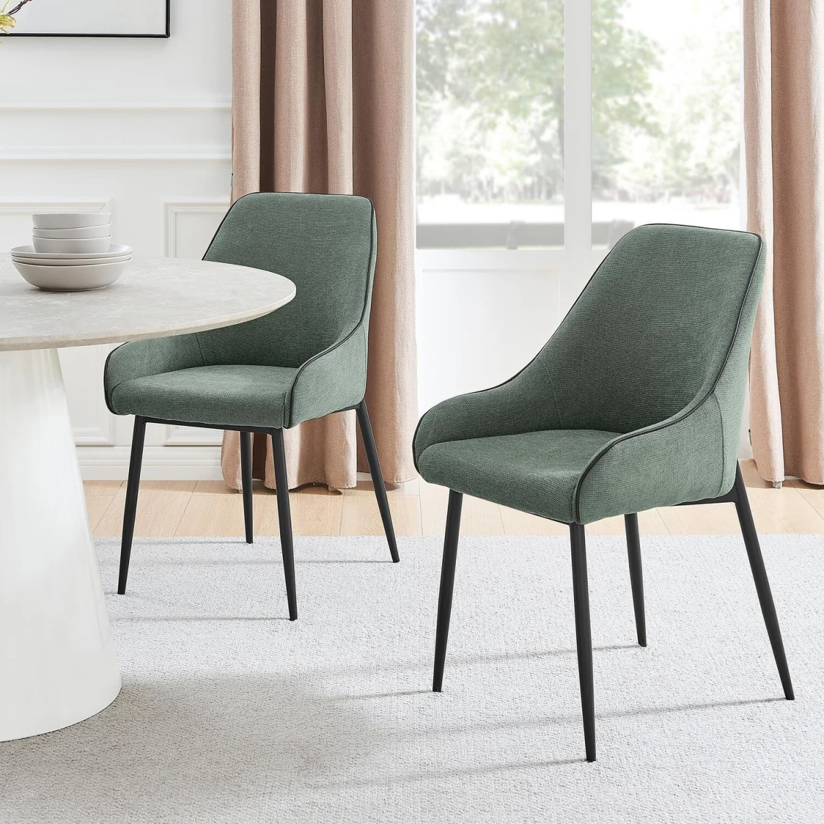 Lulworth Walnut Effect Wood Dining Table 6 Beaumont Chairs - Green – image 7