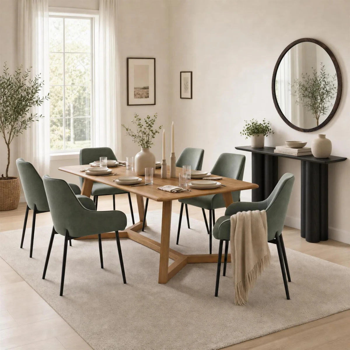 Lulworth Walnut Effect Wood Dining Table 6 Beaumont Chairs - Green – image 1