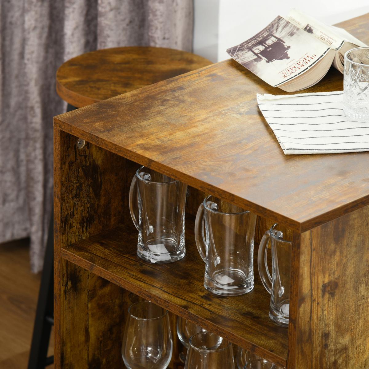 3 Pieces Bar Table Set Pub Dining Table Set with Storage Shelf and 2 Stools - Rustic brown – image 2