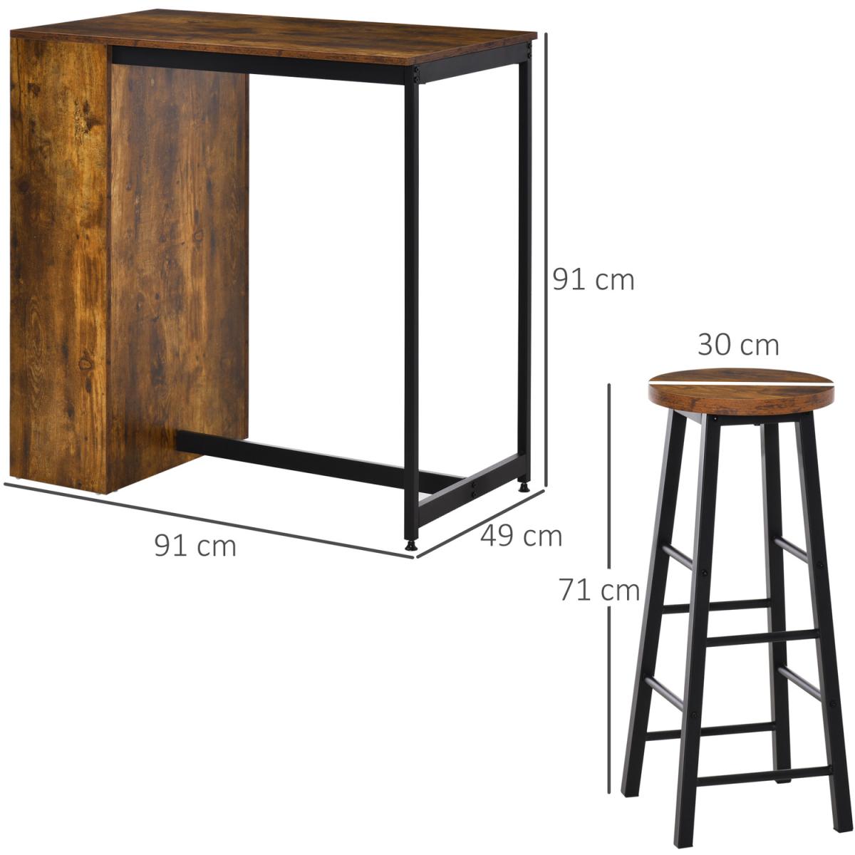 3 Pieces Bar Table Set Pub Dining Table Set with Storage Shelf and 2 Stools - Rustic brown – image 6