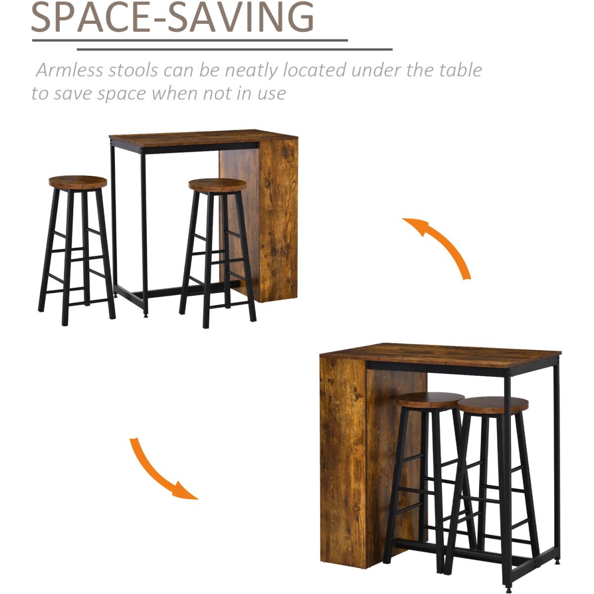3 Pieces Bar Table Set Pub Dining Table Set with Storage Shelf and 2 Stools - Rustic brown – image 7