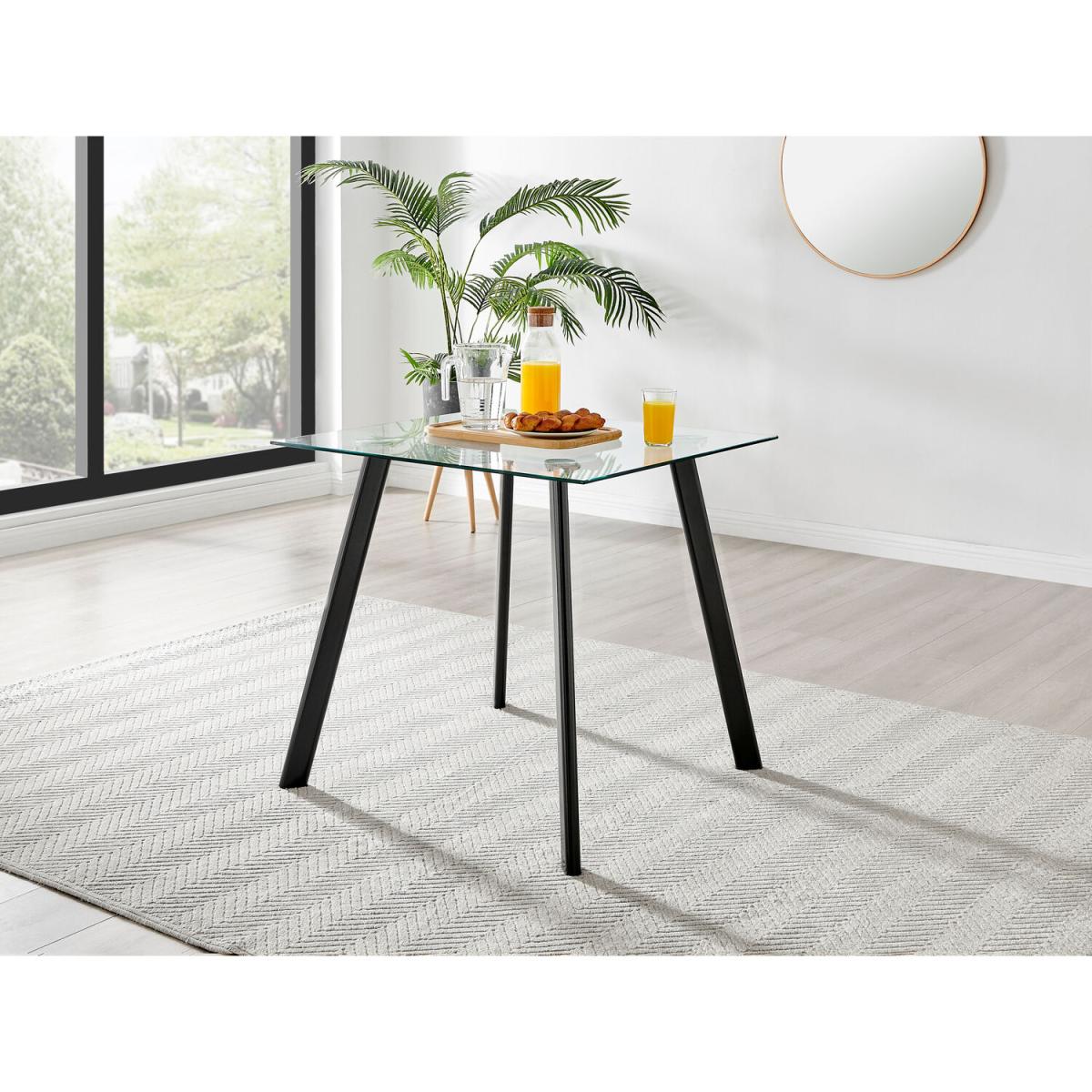 Seattle Glass and Black Leg Square Dining Table and 4 Pesaro Silver Chairs - Green – image 4