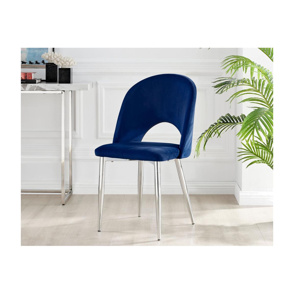 Elina White Marble Effect Round Dining Table and 2 Arlon Silver Leg Chairs - Blue – image 1