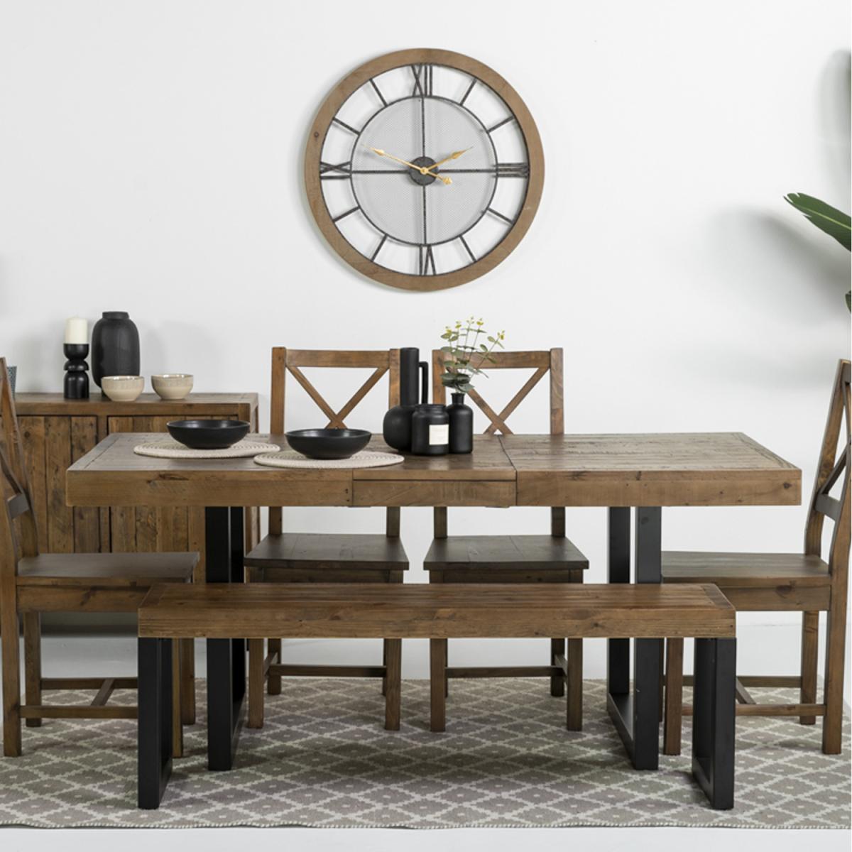 Brooklyn 140cm - 180cm Extendable Dining Table 1 Dining Bench - Weathered