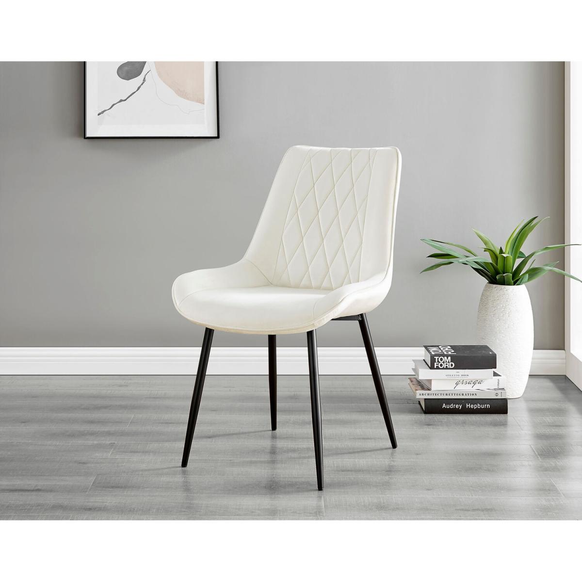Malmo Glass and Wooden Leg Dining Table and 4 Pesaro Black Leg Chairs - Cream – image 2