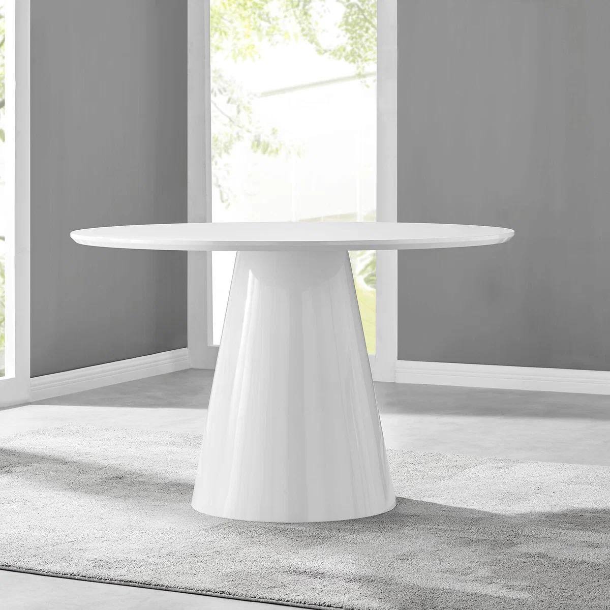 Palma White High Gloss Round Dining Table and 6 Milan Chrome Leg Chairs - Cappuccino – image 14