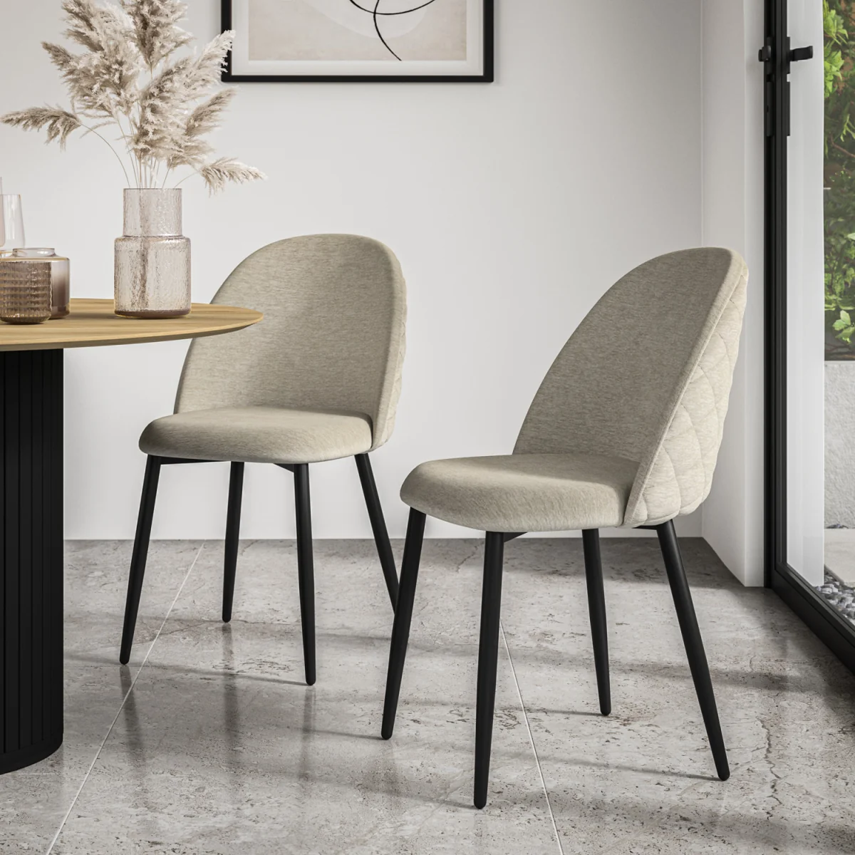 Malvern Glass Top Round Dining Table & 6 Raye Velvet Chairs - Green – image 16
