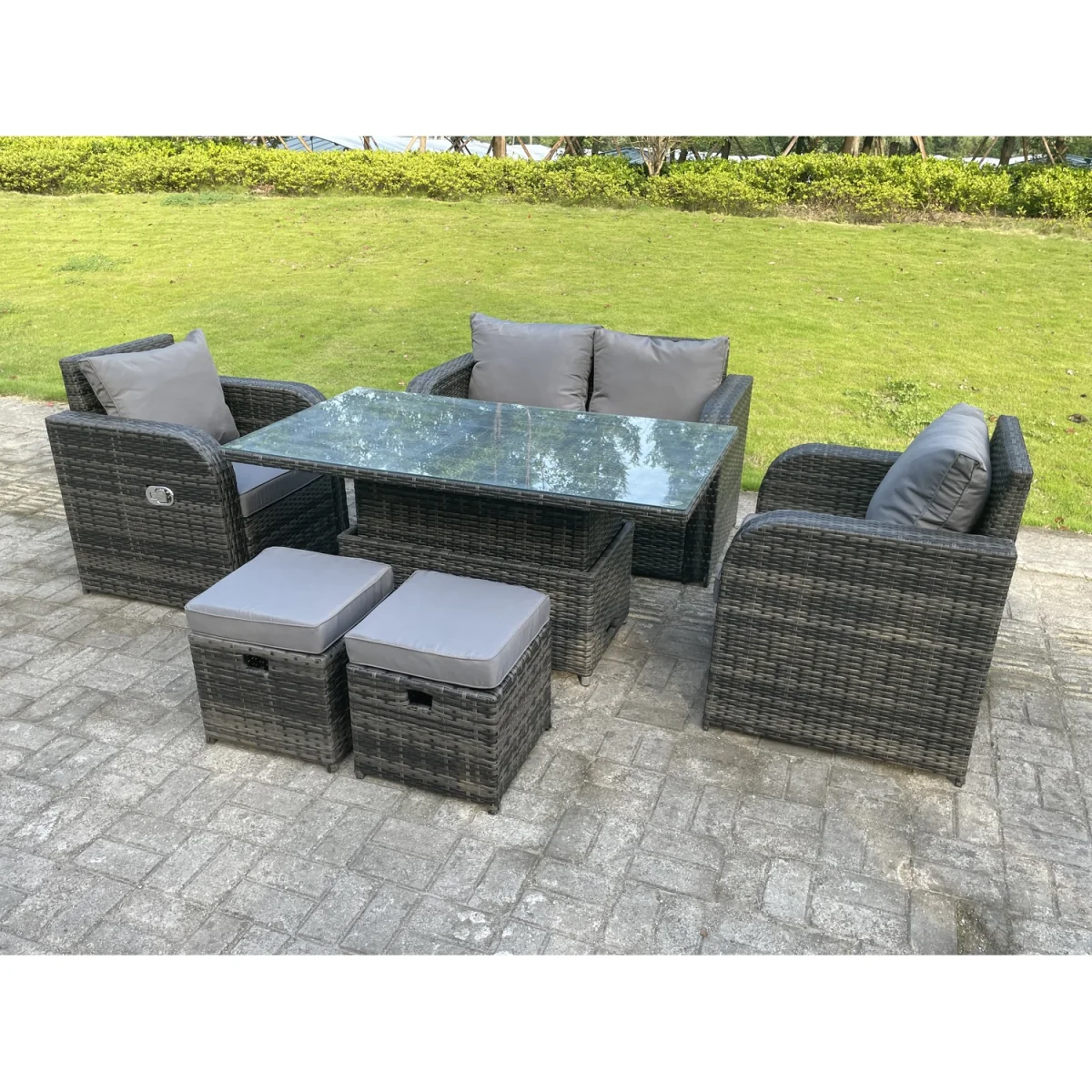Rattan 6 Seater Adjustable Dining Set Love Sofa Reclining Chairs – image 3