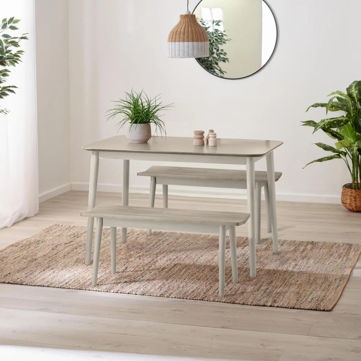 Lynton Small Wooden Dining Table & 2 Benches - White – image 1