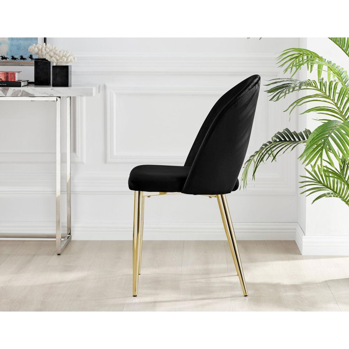 Elina White Marble Effect Round Dining Table and 2 Arlon Gold Leg Chairs - Black – image 4