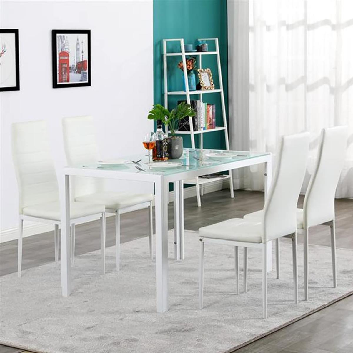 Dripex 4 White PU Leather Dining Chairs Set - White – image 2
