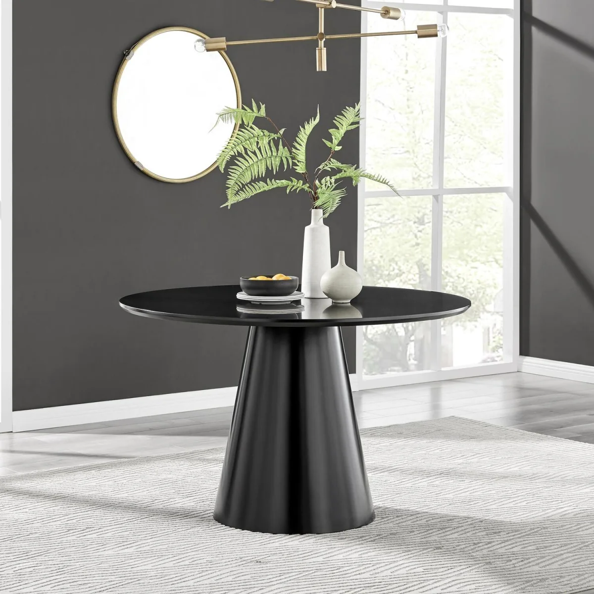 Palma Round Black Semi Gloss Dining Table 4 Isola Chairs - Terracotta – image 2