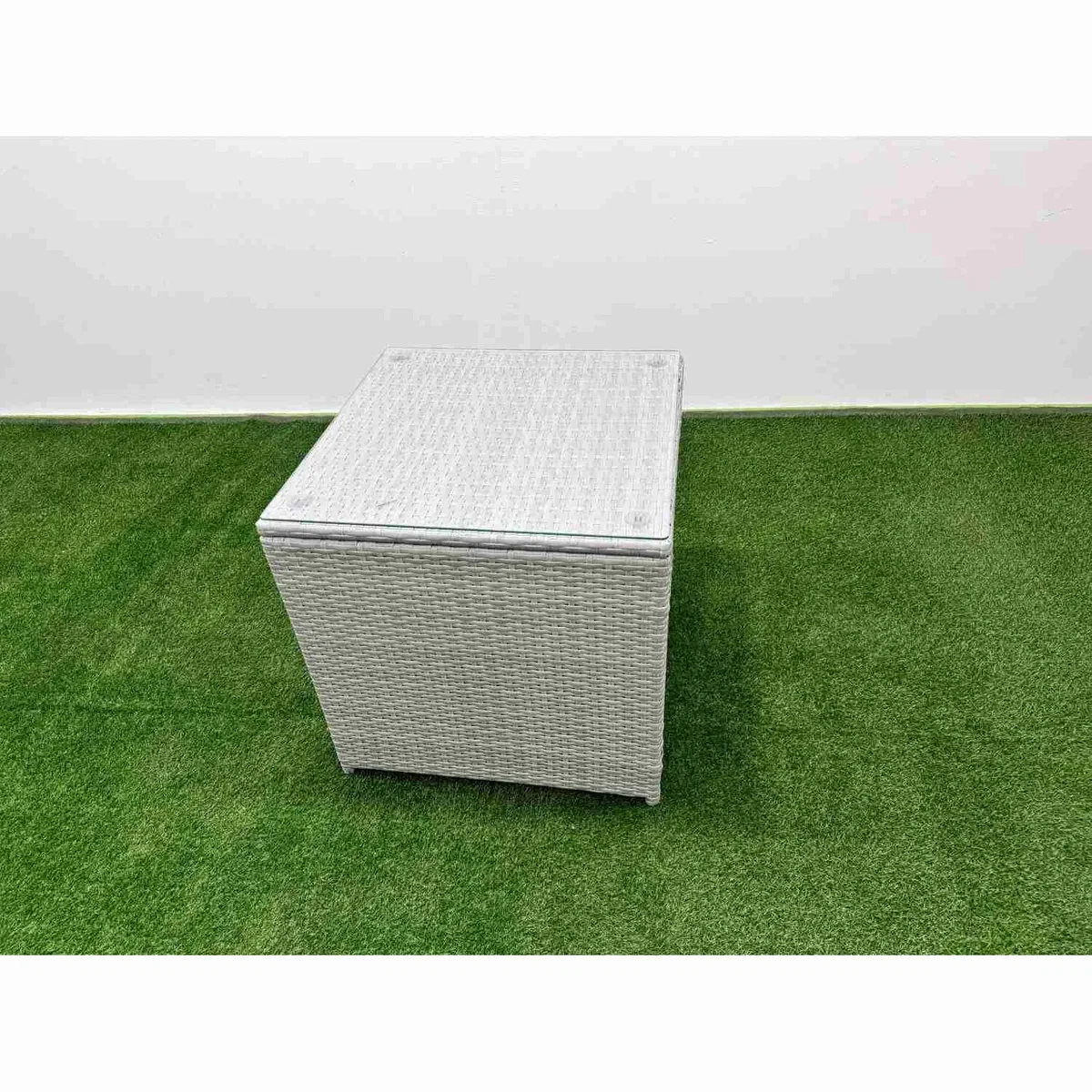 Fimous 6pc Rattan Rising Dining Set with 3-Seater Sofa, 2 Stools & Side Table - Light grey mixed rattan with dark grey fabric – image 5