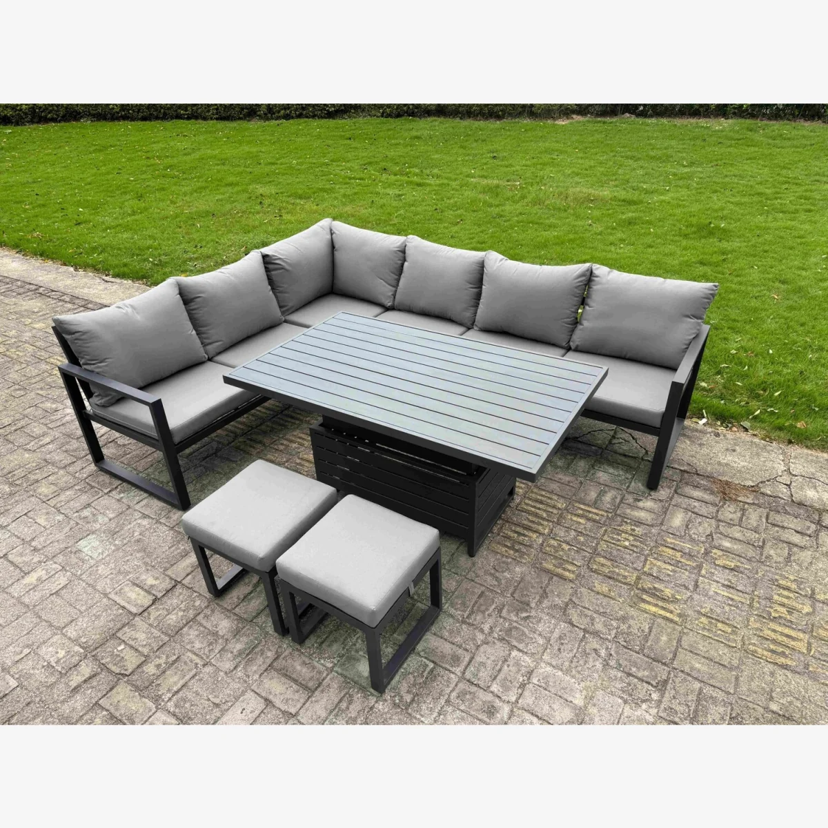7 Piece 8 Seater Aluminium Dining Set, Dark Grey - Dark grey
