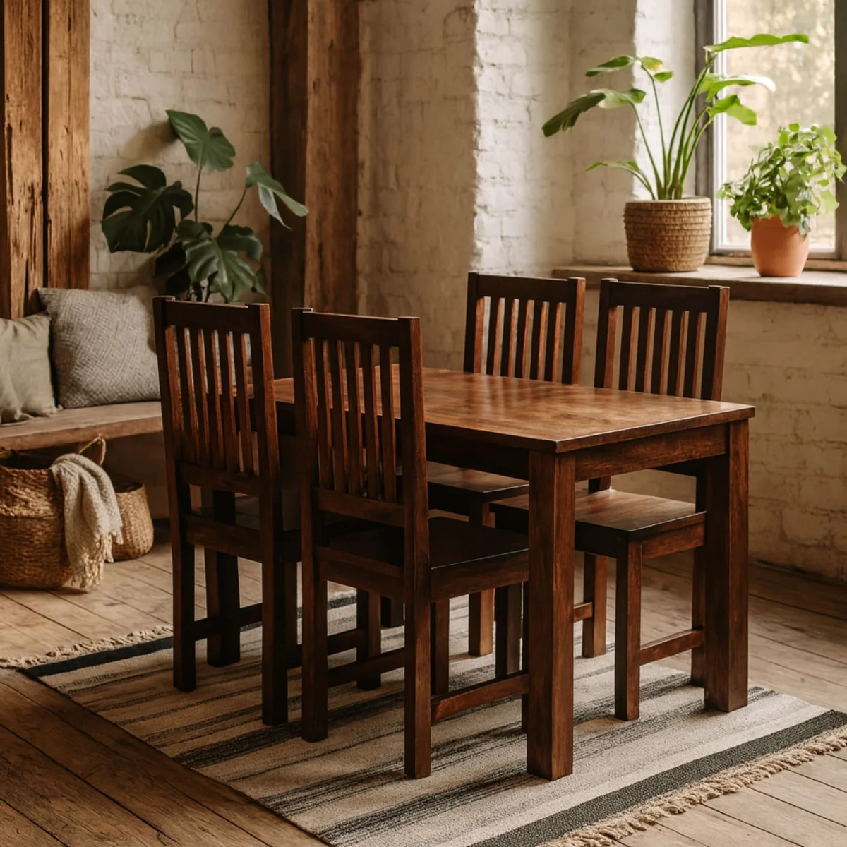 Phuket Dark Mango 5 Piece Dining Set with 4 Wooden Chairs - Brown