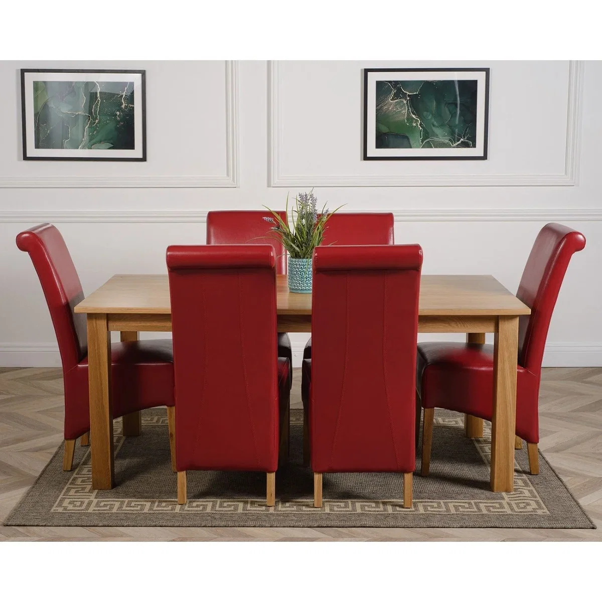 Oslo 180 x 90 cm Large Oak Dining Table and 6 Montana Leather Chairs - Red – image 11