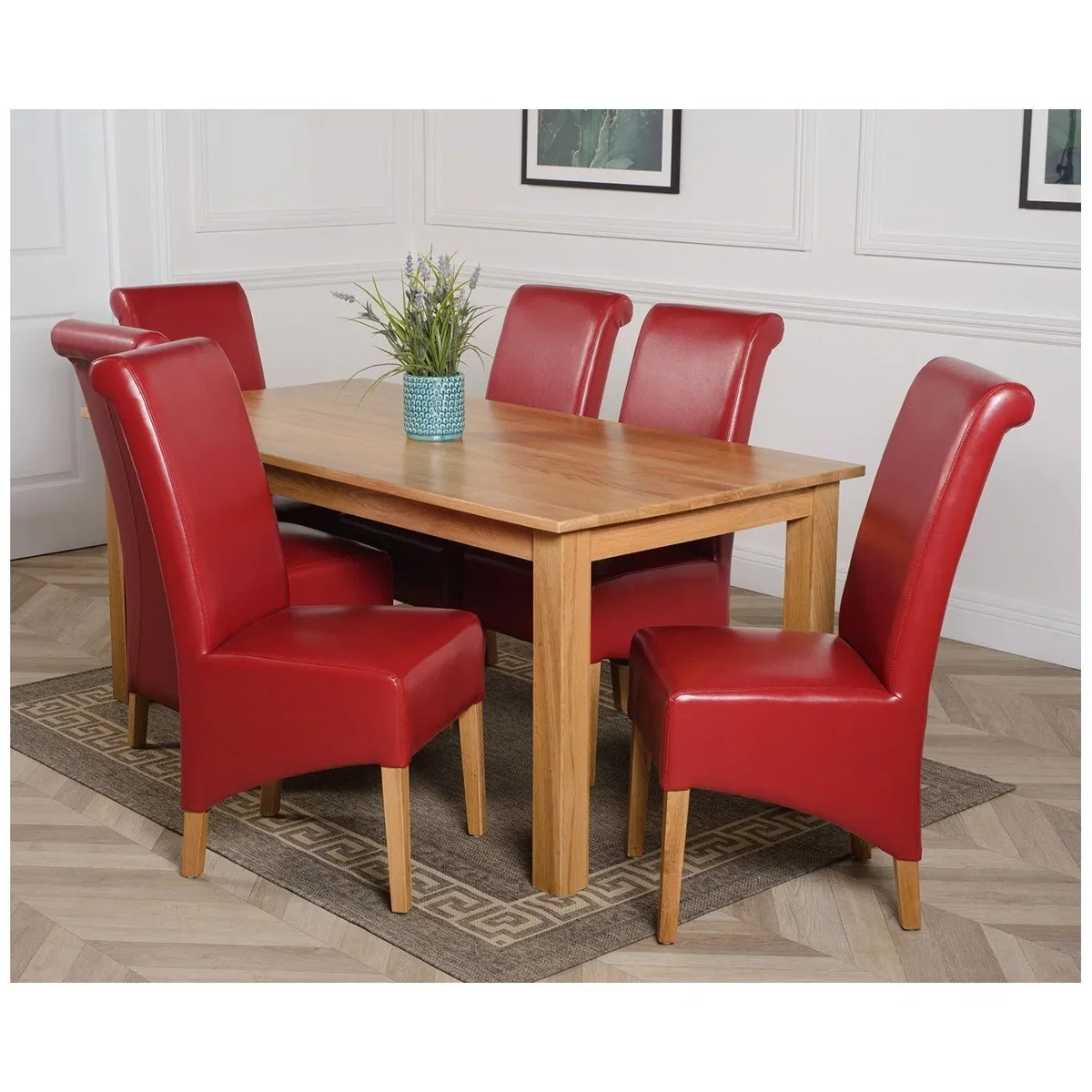 Oslo 180 x 90 cm Large Oak Dining Table and 6 Montana Leather Chairs - Red – image 12