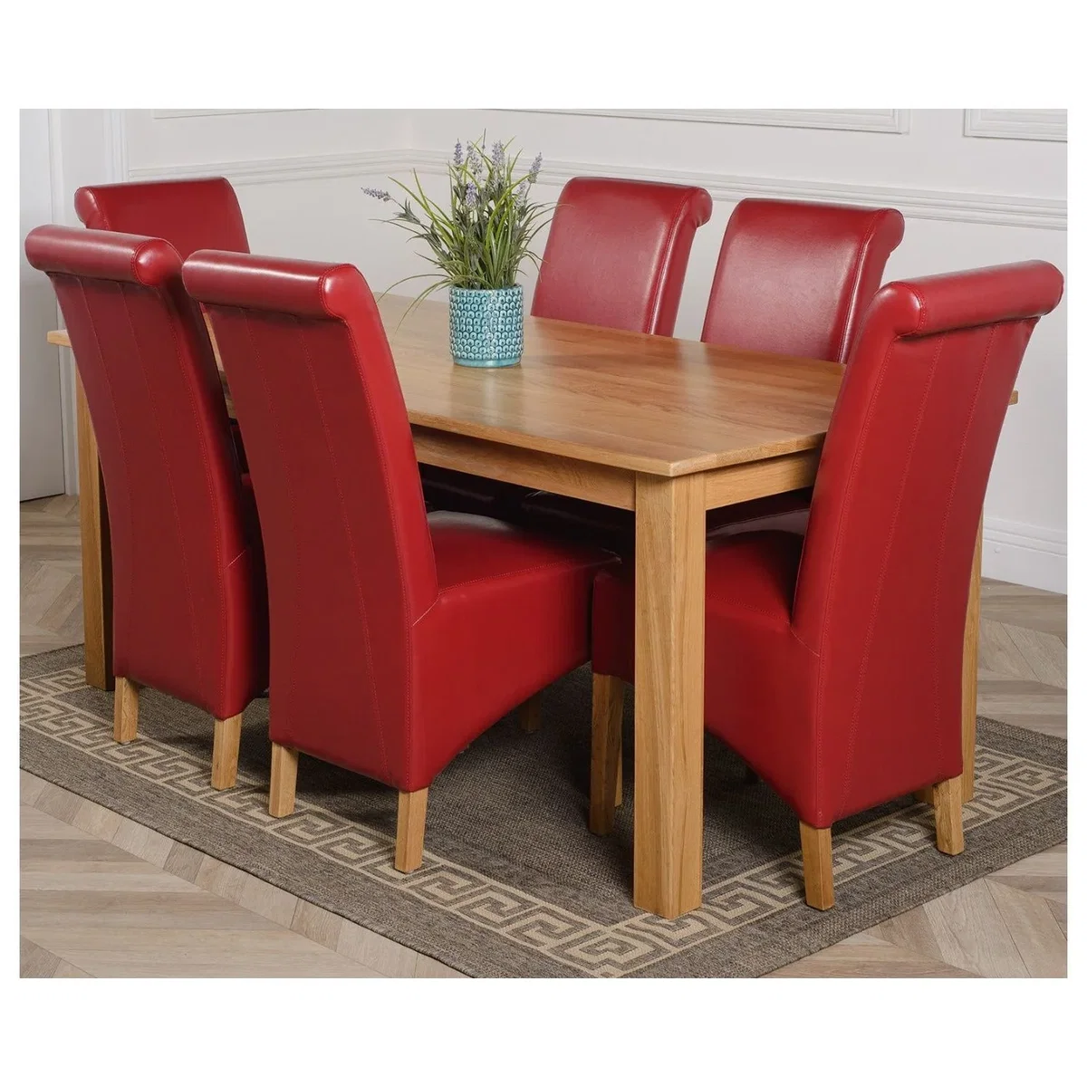 Oslo 180 x 90 cm Large Oak Dining Table and 6 Montana Leather Chairs - Red – image 10