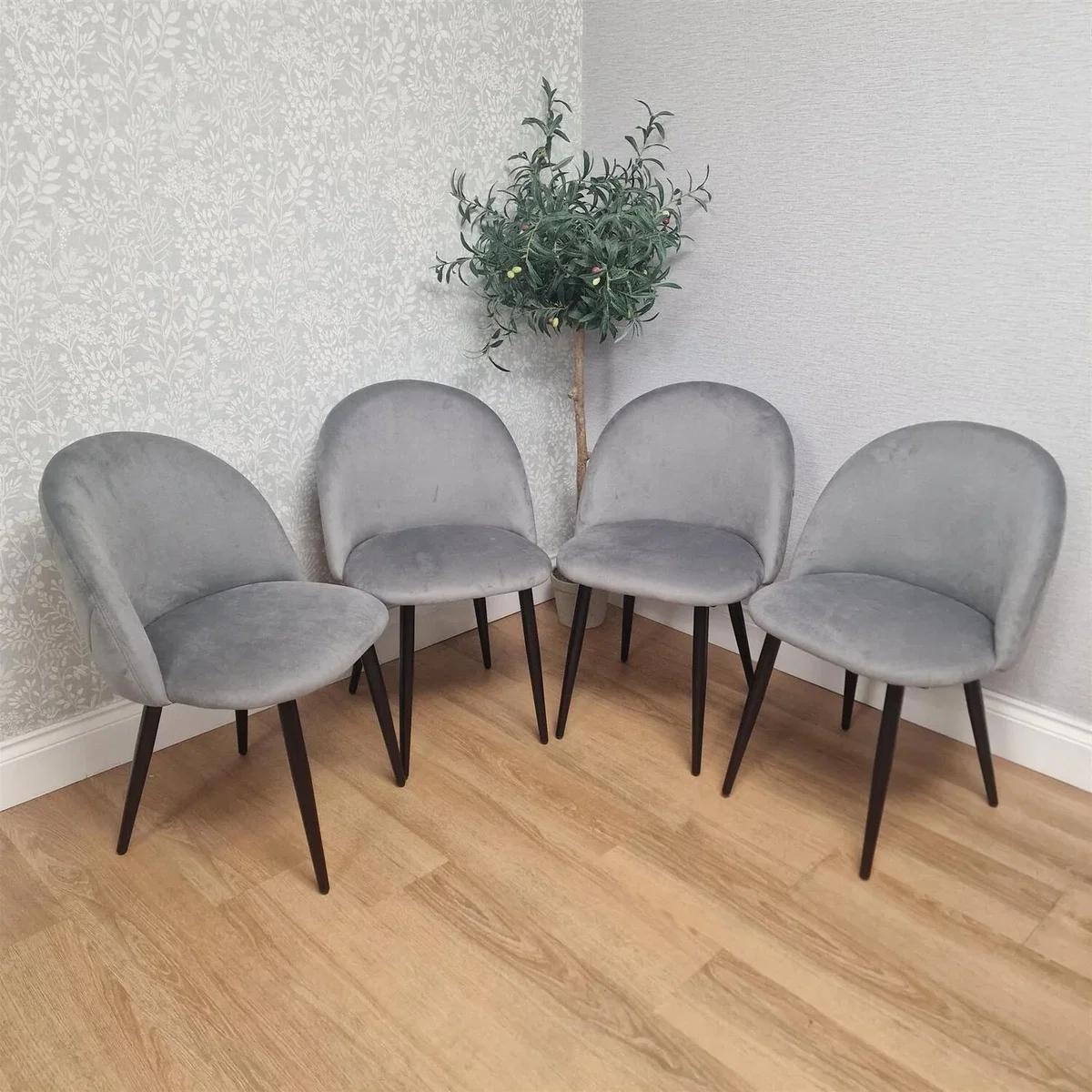 Light Stone Grey Effect Dining Table Set with 4 Grey Velvet Chairs & Bench, 140x80x75cm - Brown – image 2