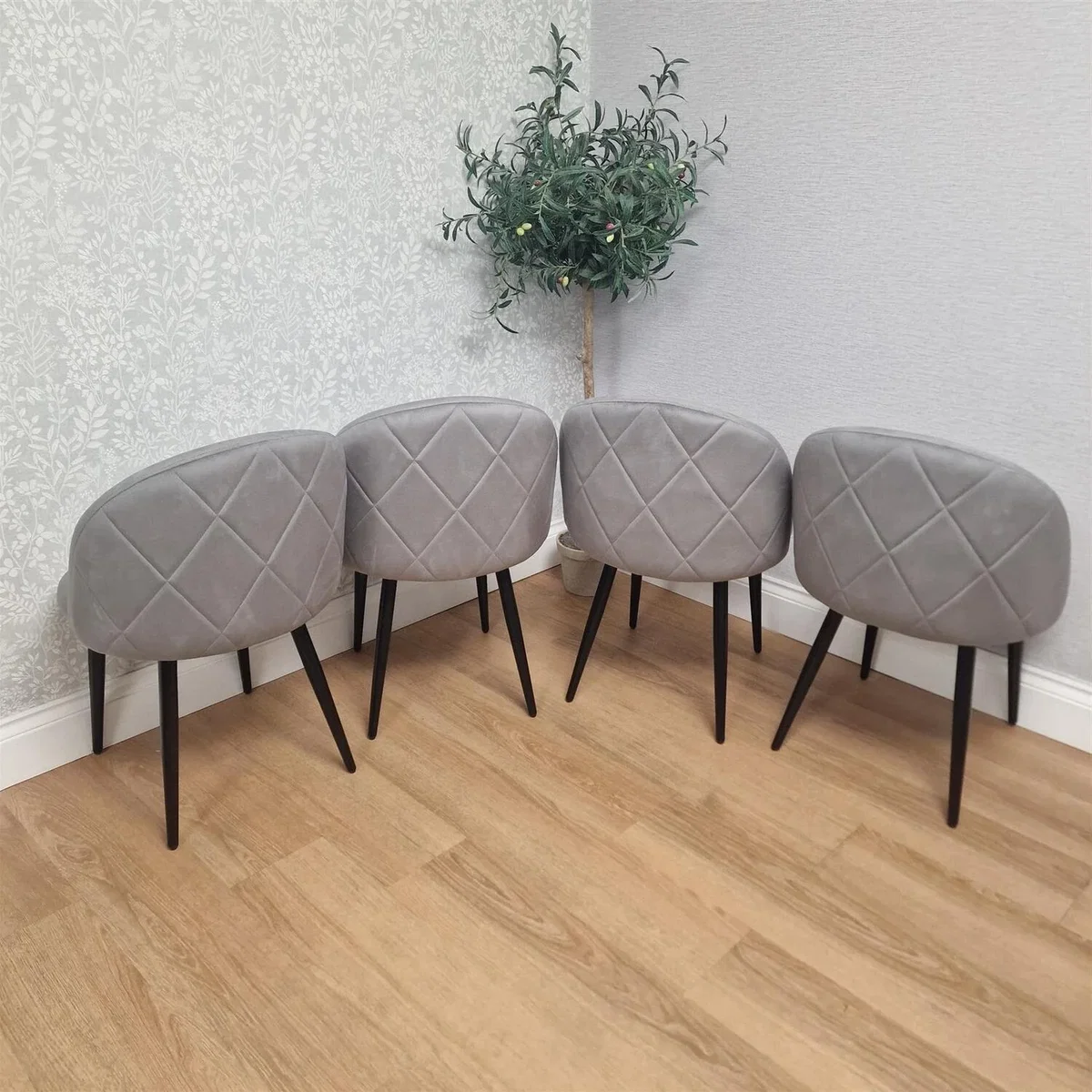 Light Stone Grey Effect Dining Table Set with 4 Grey Velvet Chairs & Bench, 140x80x75cm - Brown – image 3