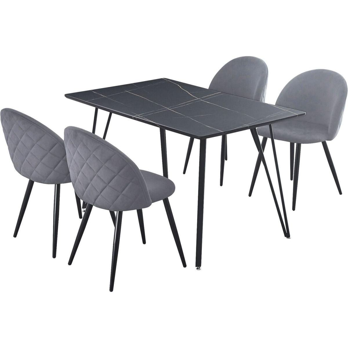 Marlow Marble Effect Table With Four Chairs - Black Marble Grey Chairs – image 4