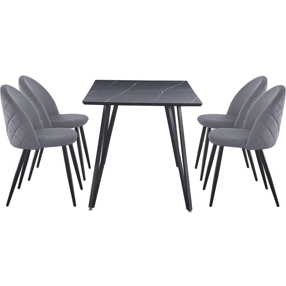 Marlow Marble Effect Table With Four Chairs - Black Marble Grey Chairs – image 8