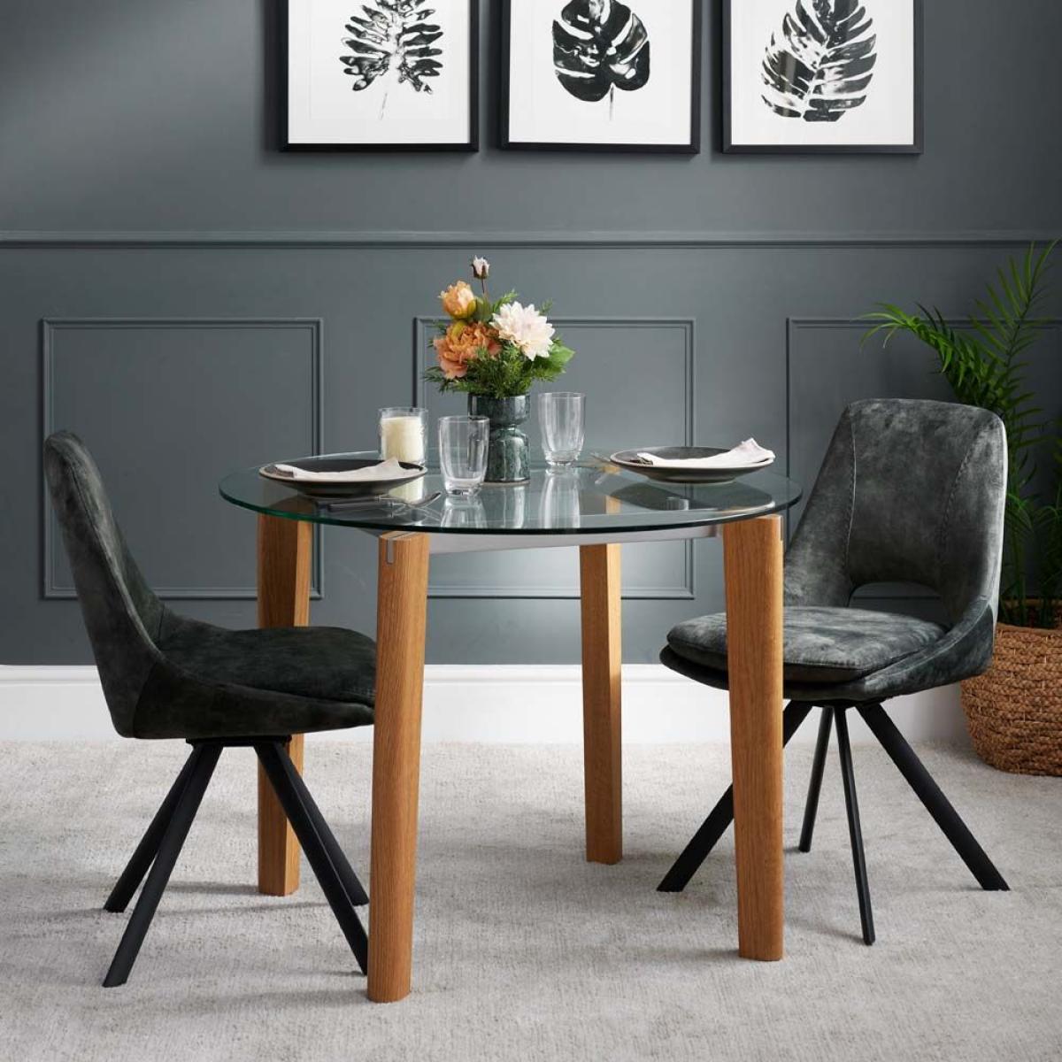 Lutina Round Glass Dining Table Ripley Chairs x4 Chalk – image 2