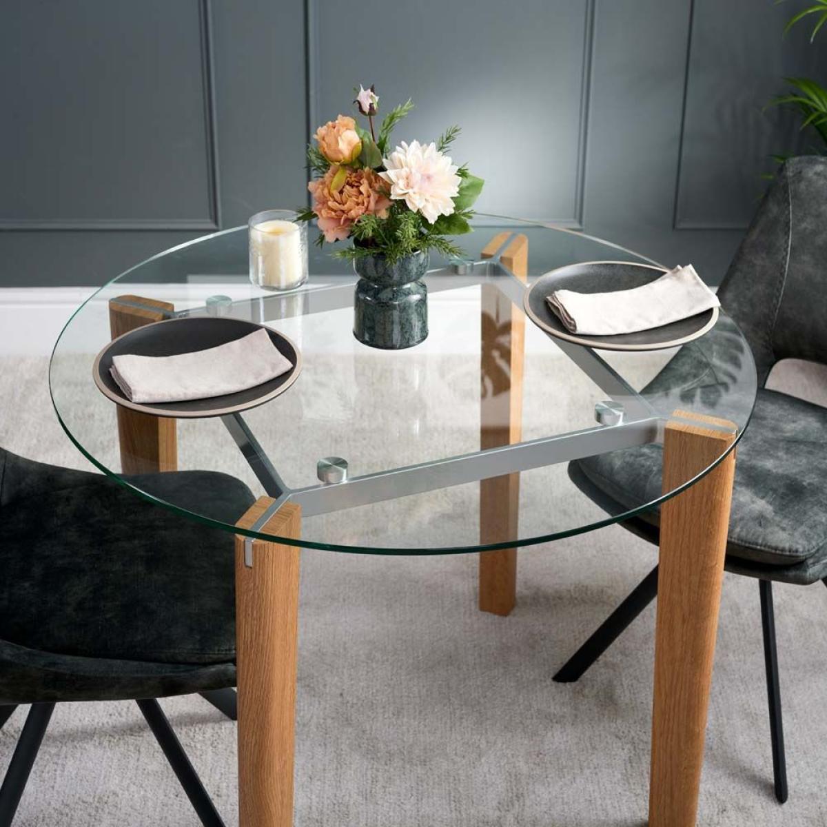 Lutina Round Glass Dining Table Ripley Chairs x4 Chalk – image 3
