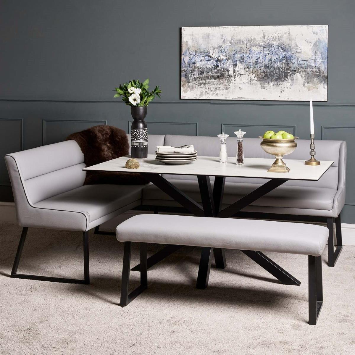 Eastcote White 150cm Dining Table and Paulo Corner Bench RHF and Low Bench - Grey – image 2