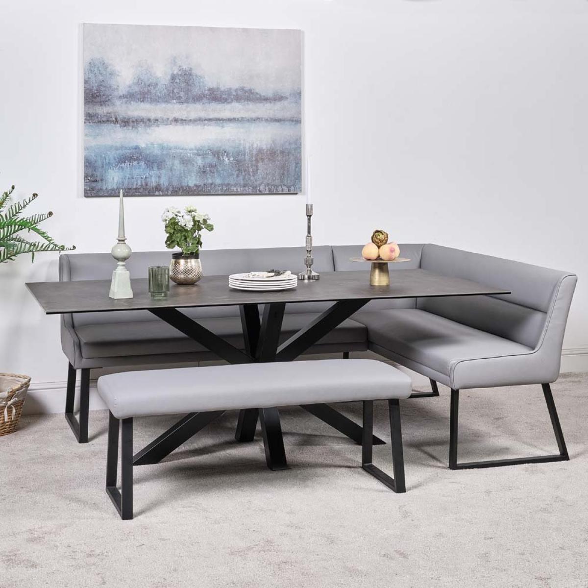 Eastcote Black 200cm Dining Table and Paulo Corner Bench Paulo Low Bench - Grey – image 2