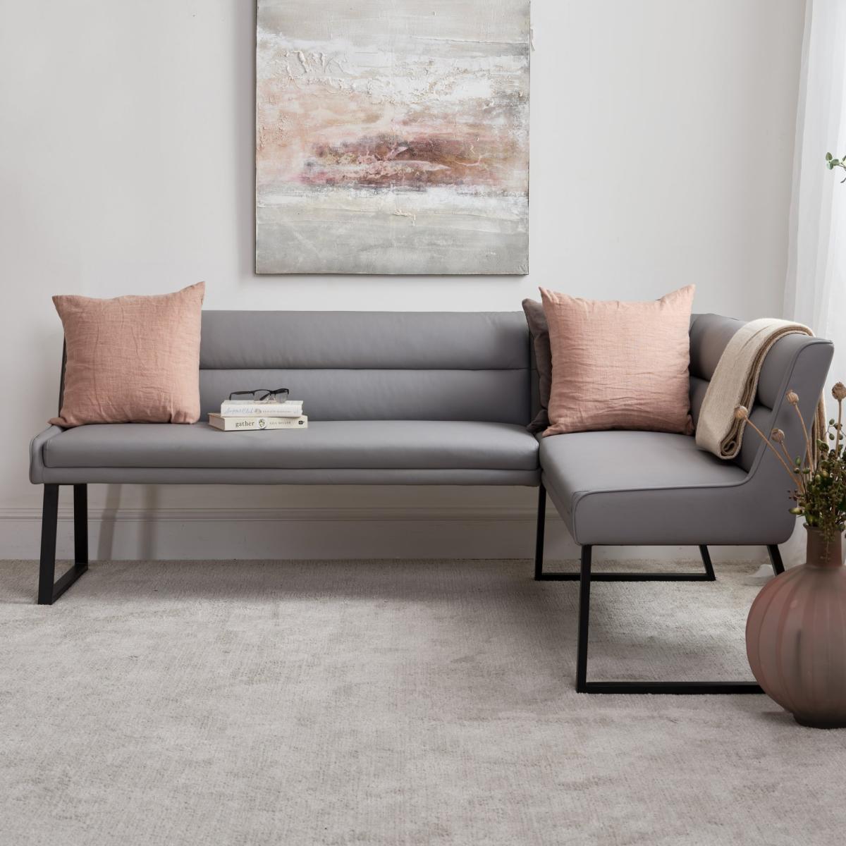 Eastcote Black 200cm Dining Table and Paulo Corner Bench Paulo Low Bench - Grey – image 4