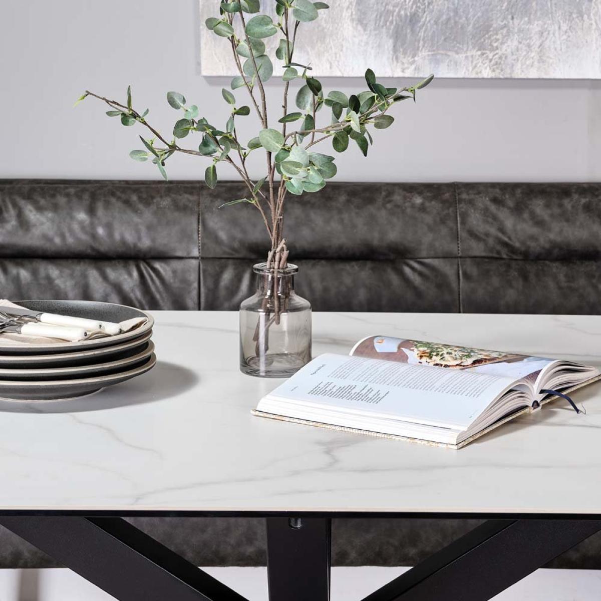 Eastcote White Dining Table 200cm and Industrial Corner Bench Grey – image 2