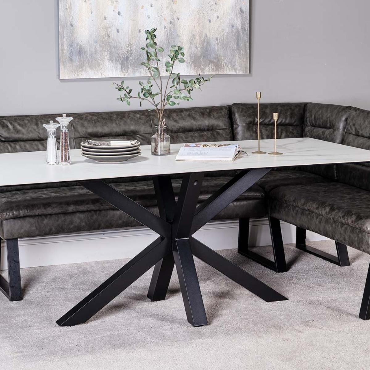 Eastcote White Dining Table 200cm and Industrial Corner Bench Grey – image 3