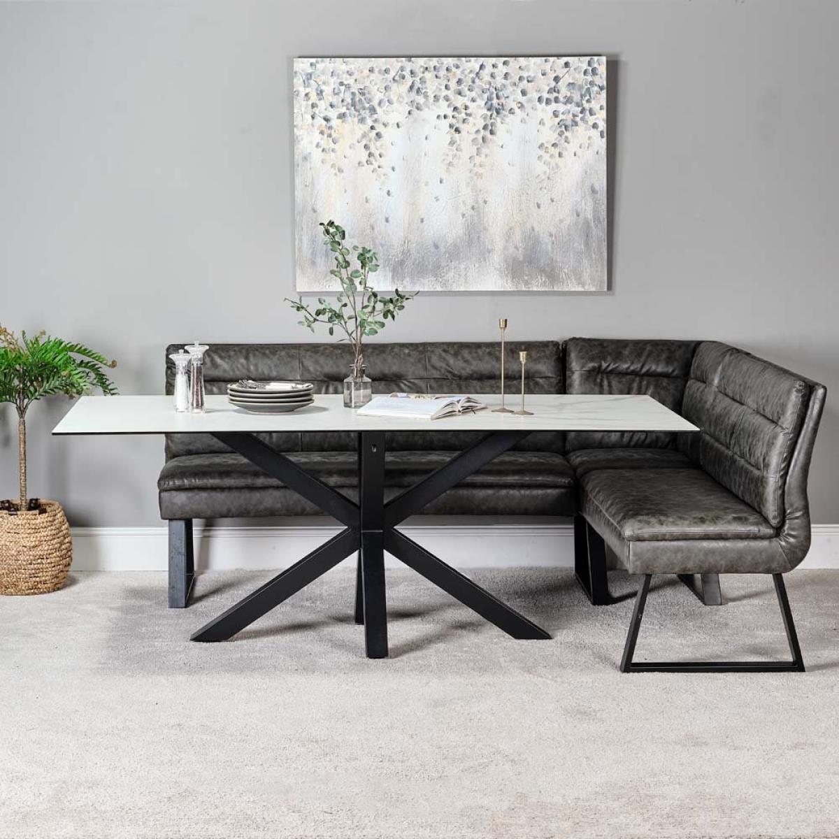 Eastcote White Dining Table 200cm and Industrial Corner Bench Grey – image 1