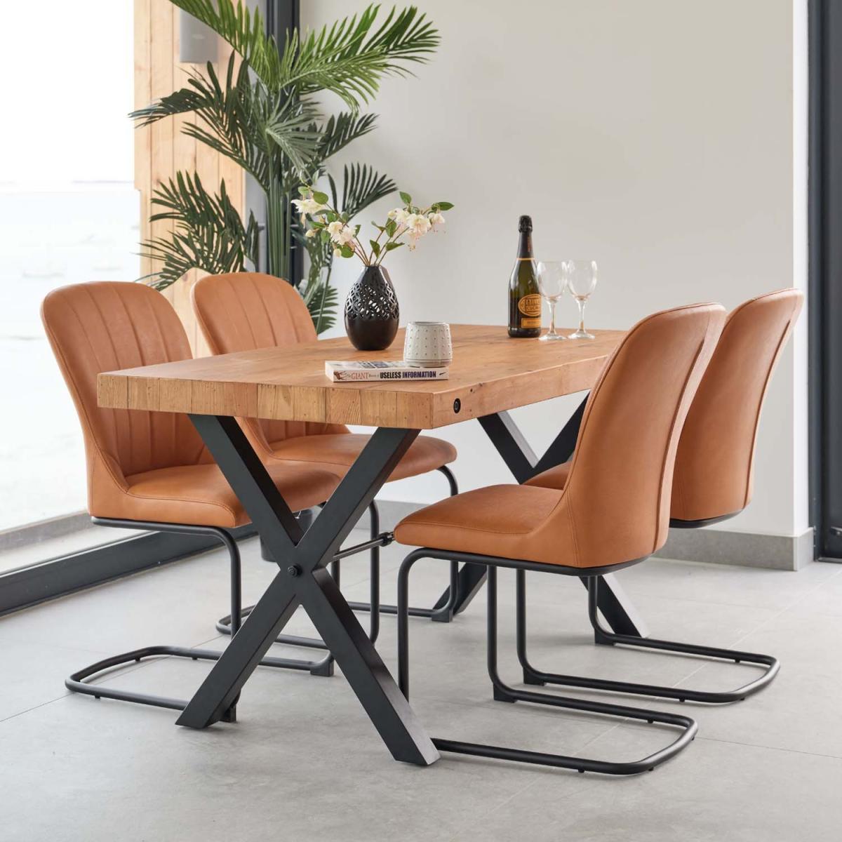 Urban 150cm Dining Table with 4 Firenza Chairs in Tan – image 2