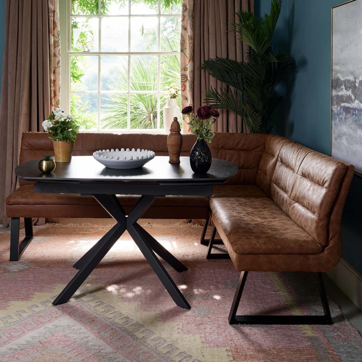Toscana Black Motion Table with Industrial Corner Bench - Tan – image 2