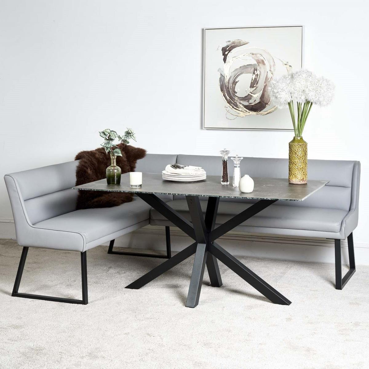 Eastcote Black 150cm Dining Table and Paulo Corner Bench RHF - Grey – image 2
