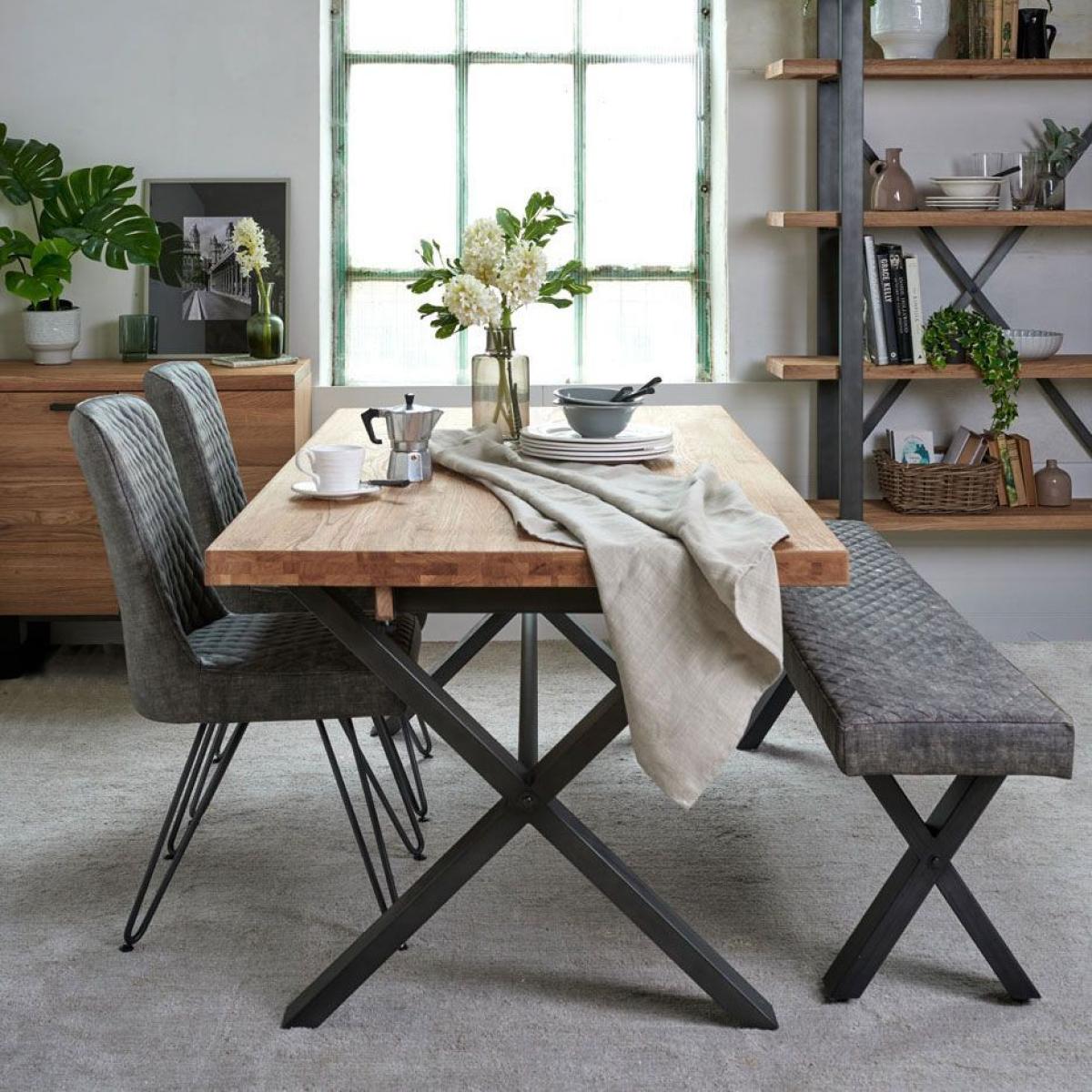 Industrial Oak Dining Table 190cm Corner Bench Ripley x2 Tan – image 2