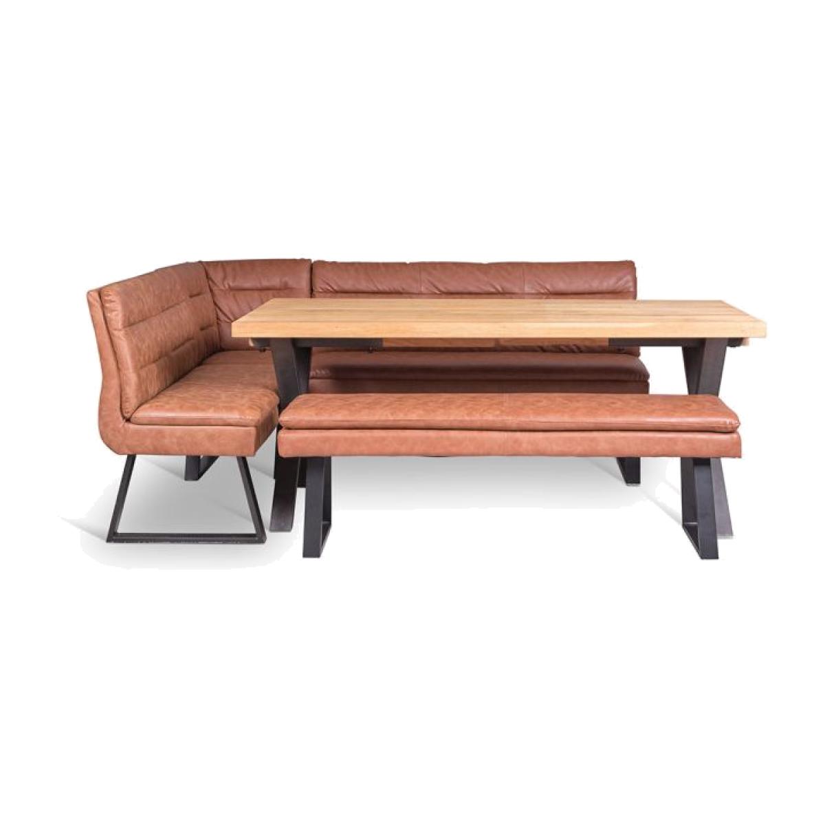 Industrial Oak Dining Table 190cm Corner Bench Ripley x2 Tan – image 1