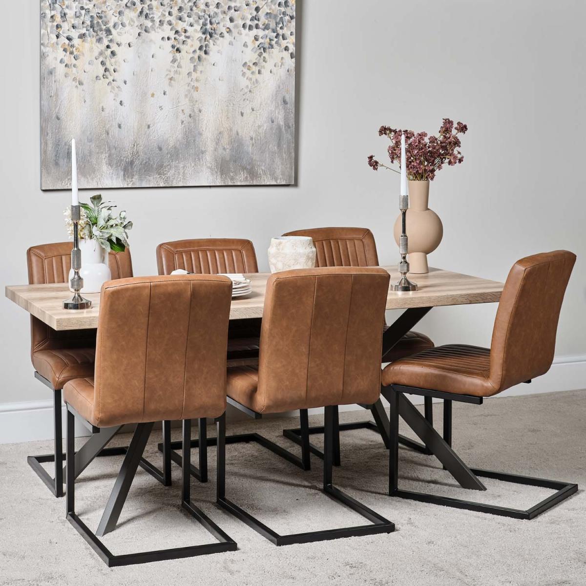 Kamala 180cm Dining Table and 6 Vintage Dining Chairs - Tan – image 2