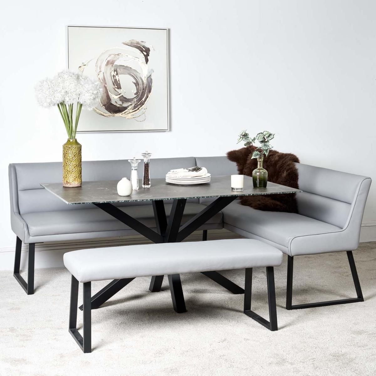 Eastcote Black 150cm Dining Table and Paulo Corner Bench LHF and Low Bench - Grey – image 2