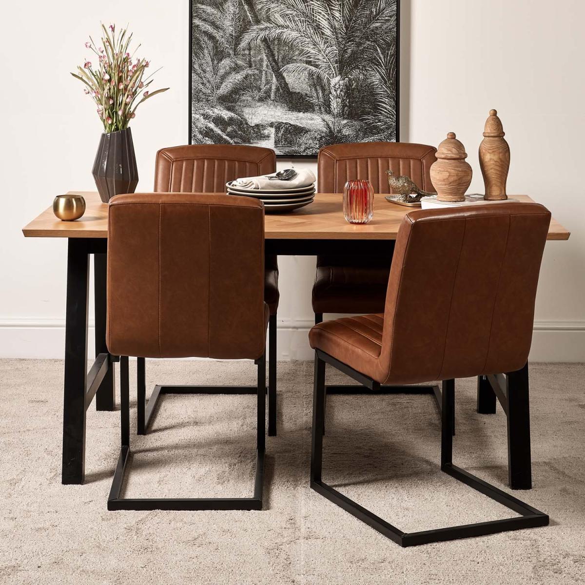 Bromley 160cm Dining Table and 4 Vintage Dining Chairs - Tan – image 2