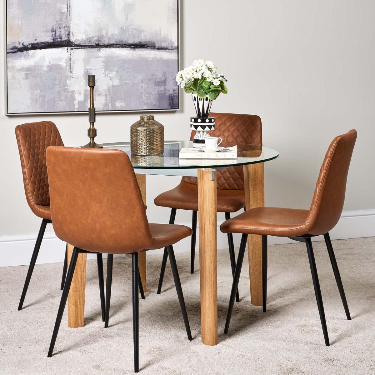 Lutina 100cm Glass Dining Table and 4 Ripley Dining Chairs - Tan – image 2