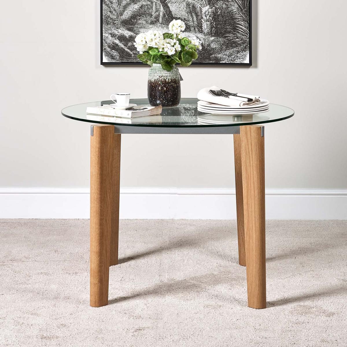 Lutina 100cm Glass Dining Table and 4 Ripley Dining Chairs - Tan – image 3