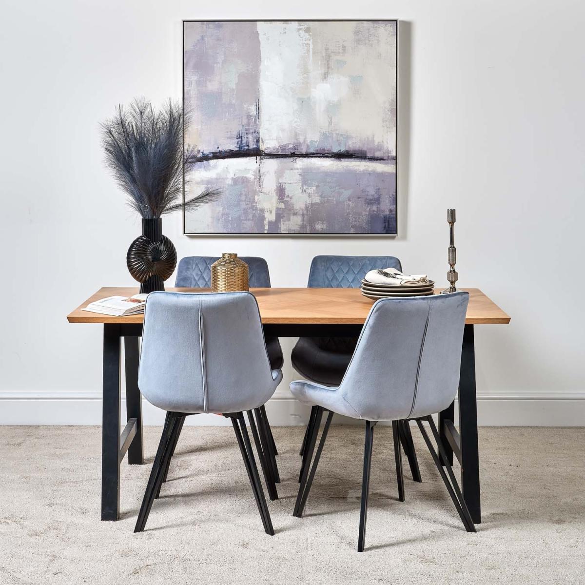 Bromley 160cm Dining Table and 4 Chase Dining Chairs - Light Blue – image 2