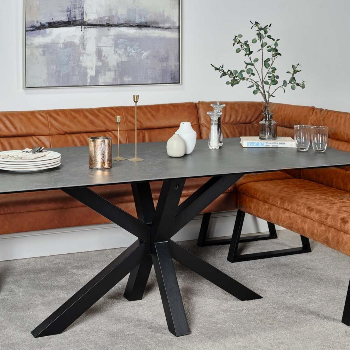 Eastcote Black Dining Table 200cm and Industrial Tan Corner Bench – image 2