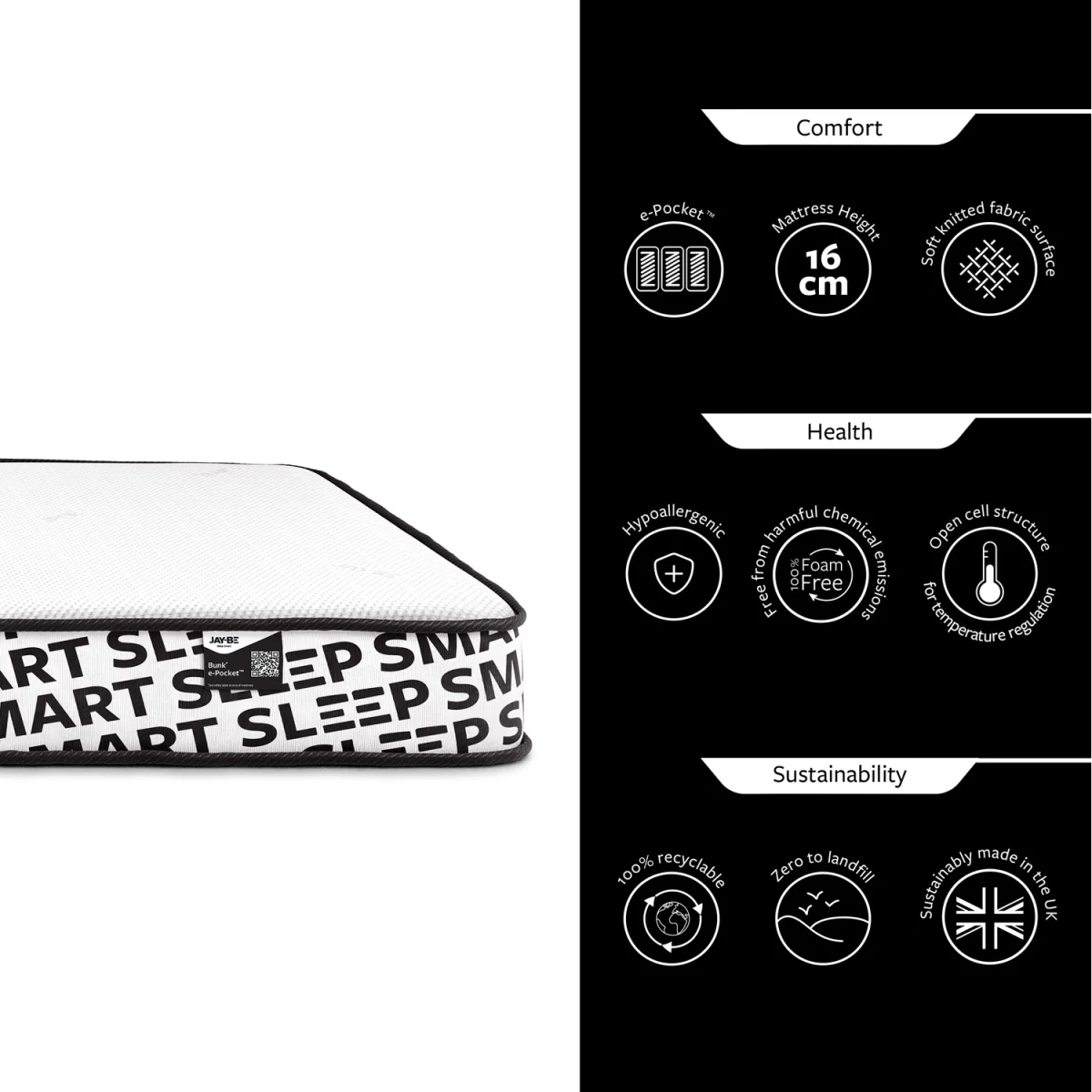 Jay-Be Bunk e-Pocket Eco Friendly Children's Mattress - BLACK AND WHITE – image 10