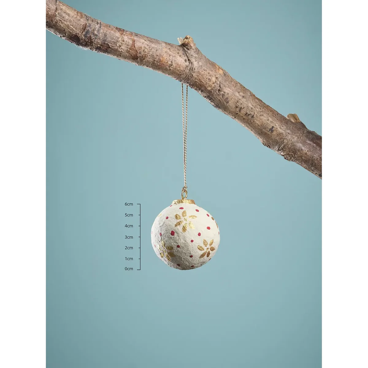 Four Handpainted Flower Paper Mache Baubles - White – image 4