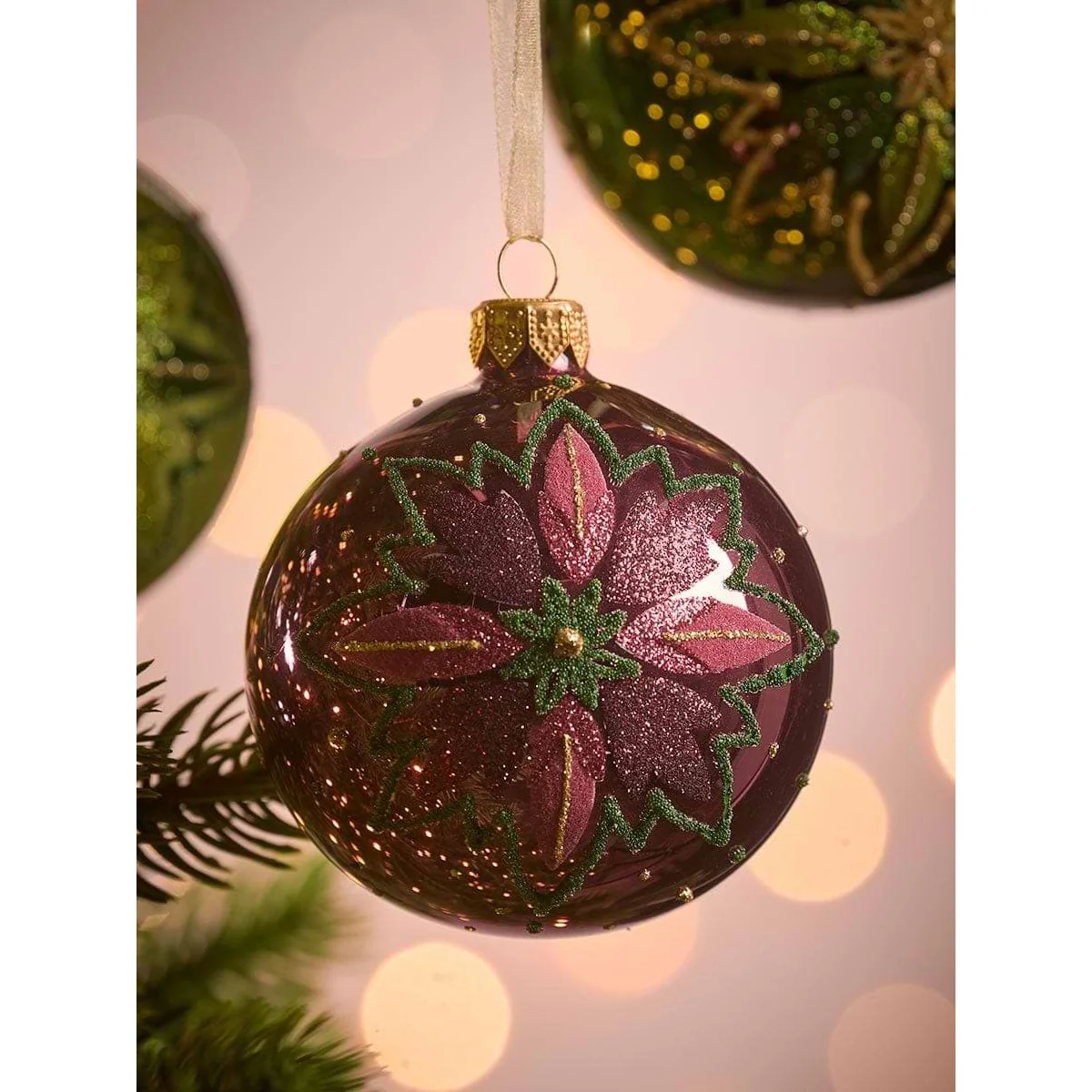 Six Flower Star Glass Baubles – image 3