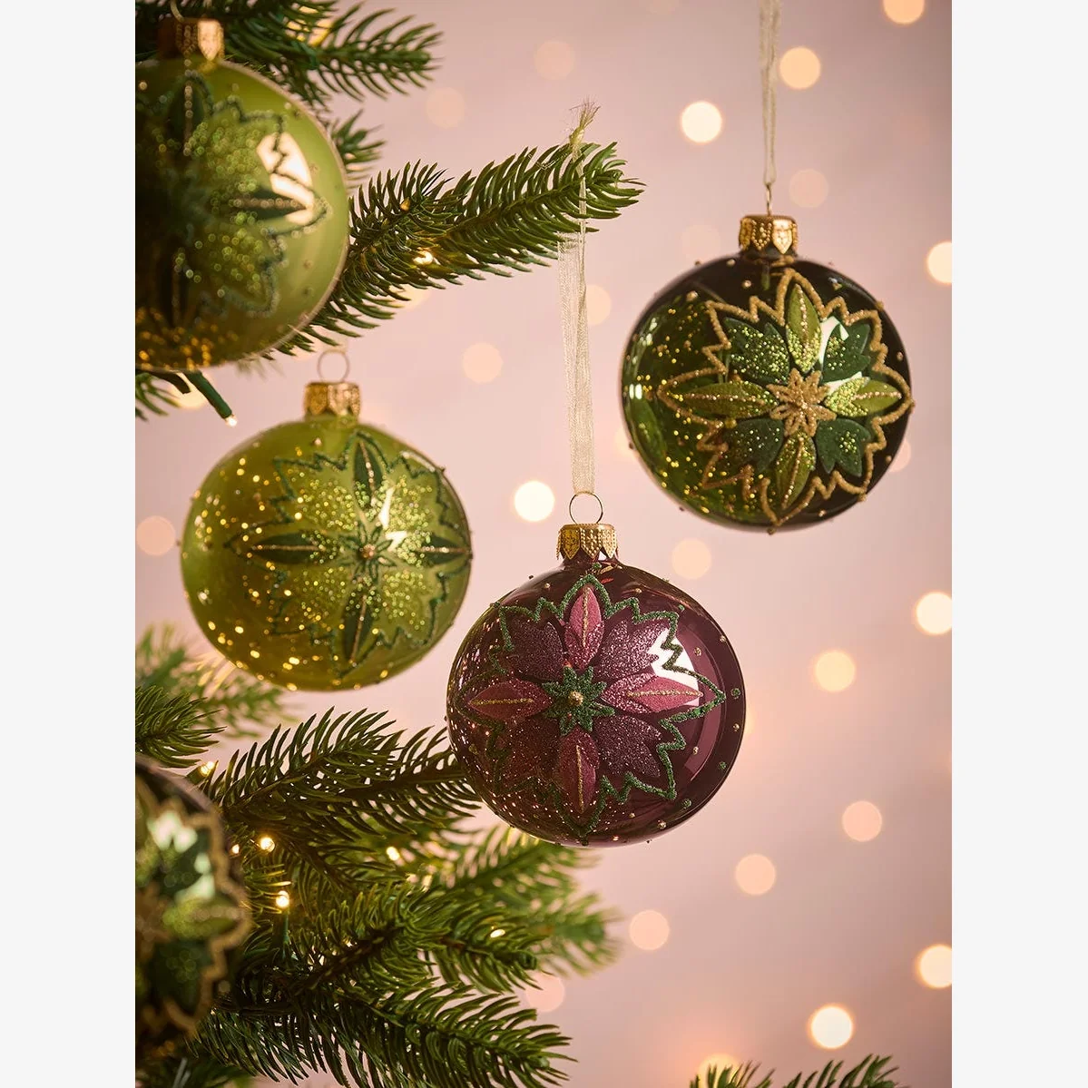Six Flower Star Glass Baubles – image 1